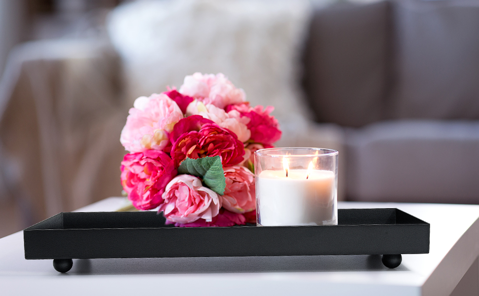 wholesale direct rectangle black matte metal tray, suit for candle holder, vanity decor projects, bathroom toilet tank tray, perfume or jewelry storage, and coffee table centerpiece bulk purchase at factory prices