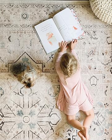 manufacturer direct ruggable kaden washable rug - perfect vintage area rug for living room bedroom kitchen - pet & child friendly - stain & water resistant - amber red 3'x5' (standard pad) trade price