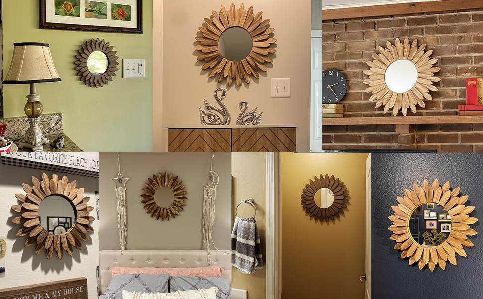 bulk purchase honiway wall mirror decorative 12 inch rustic wood mirror sunburst boho mirror for entryway bedroom living room bathroom house warming gifts new home essential carbonized black trade price