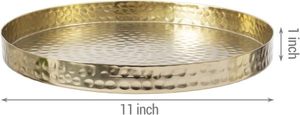 wholesale direct mygift 11 inch deluxe hammered brass round decorative tray - aluminum plated serving display platter, centerpieces and vanity tray - handcrafted in india bulk purchase at factory prices