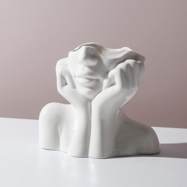 oem/odm services face vase,flower vase desk decor,ceramic body vase female form ideal shelf decor,modern farmhouse table decor,small cute vase bookshelf decor half face vase 5.5'' l x 4.8'' h affordable bulk deals