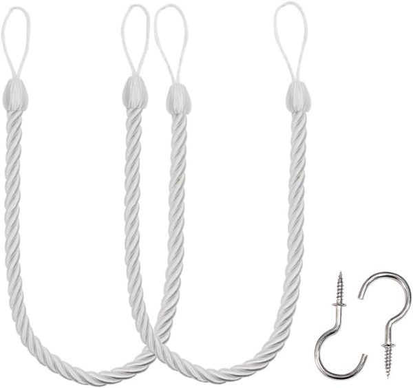 bulk purchase bel avenir curtain ropes tiebacks tie-backs, curtain handmade holdbacks with 2 metal screw hooks - white 2 pack factory discount