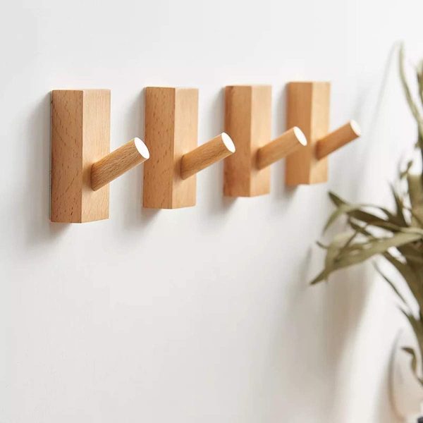competitive pricing homedo 4pack adhesive wall hooks hat rack, wooden coat hooks wall mounted, decorative hooks single organizer hat hanger towel rack, heavy duty hooks (rectangle-beech,4p) one-stop wholesale