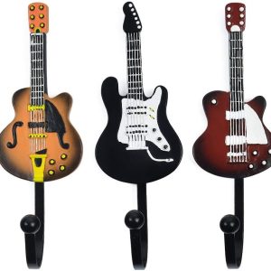 competitive pricing kungyo vintage guitar shaped decorative hooks rack hangers for hanging clothes coats towels keys hats metal resin hooks wall mounted heavy duty (3-pack) (guitar hook-b) one-stop wholesale