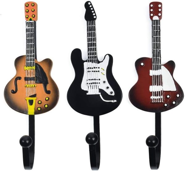 competitive pricing kungyo vintage guitar shaped decorative hooks rack hangers for hanging clothes coats towels keys hats metal resin hooks wall mounted heavy duty (3-pack) (guitar hook-b) one-stop wholesale