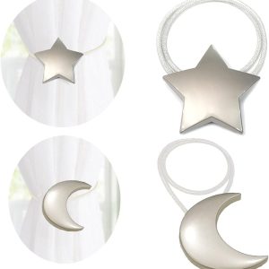 bulk purchase magnetic curtain tiebacks 1 pair curtain clips rope holdbacks moon and star shape window curtain tie backs silver for home office art decorative drapes factory discount
