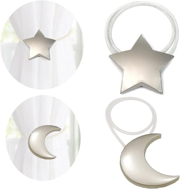 bulk purchase magnetic curtain tiebacks 1 pair curtain clips rope holdbacks moon and star shape window curtain tie backs silver for home office art decorative drapes factory discount