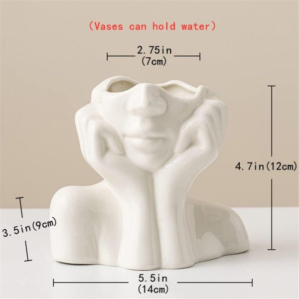 oem/odm services white ceramic face vase, female form head half body bust vases boho feminist minimalism decorative modern nordic style flower vase for home living room office book shelf decor (medium) affordable bulk deals