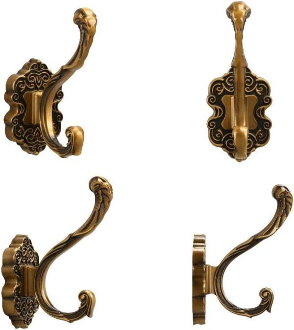 competitive pricing sdh antique brass coat hooks wall mounted -vintage style wall hooks for hanging purse, hat, keys & clothes - heavy duty bathroom hooks for towels - pack of 2 one-stop wholesale