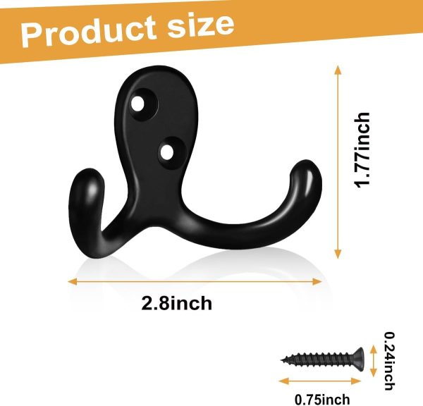 competitive pricing 10 pack coat hooks wall hooks for hanging, heavy duty double prong metal hook wall mounted for living room, bathroom, kitchen, bedroom for coat, bag, scarf, towel, hat, key, cup (black) one-stop wholesale