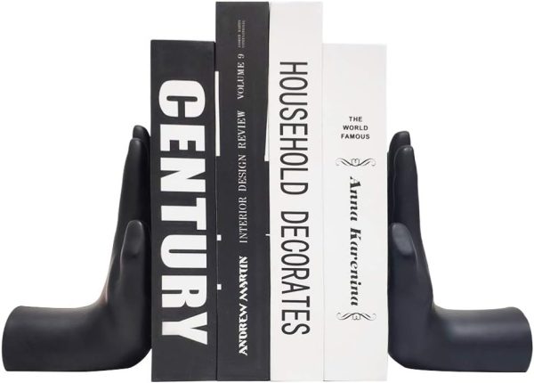supplier direct decorative bookends hands book ends for shelves, modern bookends book stoppers book holders heavy duty bookends for office, home, living room decors, 8.5 x 6.8 x 3.5 inches wholesale prices