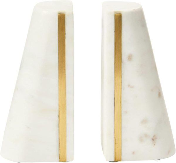 supplier direct main + mesa geometric marble bookends with brass inlay, white wholesale prices