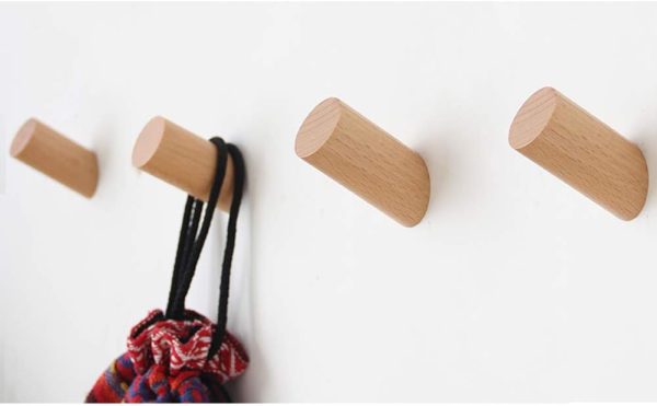 competitive pricing wood wall hooks, 4 pack coat hooks mounted rustic wooden heavy duty robe hook hat rack | for hanging bathroom towels clothes hanger (beech wood) one-stop wholesale