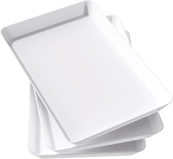 wholesale direct lifewit serving tray plastic for party supplies, 15" x 10" platters for serving food, 3 pcs white reusable tray for veggie, snack, fruit, cookies, desserts in kitchen/pantry organization bulk purchase at factory prices