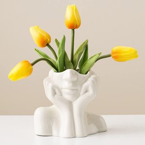oem/odm services white ceramic face vase, female form head half body bust vases boho feminist minimalism decorative modern nordic style flower vase for home living room office book shelf decor (medium) affordable bulk deals