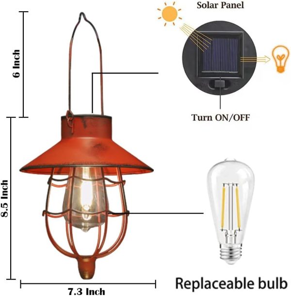 custom wholesale yakii 2 pack solar lantern hanging waterproof outdoor metal solar lamp with warm white light decorate for yard garden pathway patio porch decor (red) oem/odm services