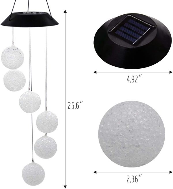producer to buyer mortime led solar crystal ball wind chime, 25" mobile hanging wind chime for home garden decoration, automatic light changing color discounted pricing