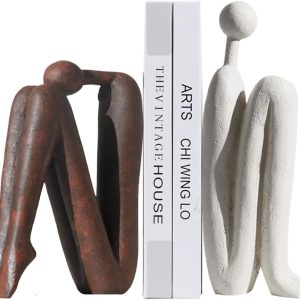 supplier direct decorative bookends for heavy books, thinker statue book holders for shelves & office desk, abstract decor aesthetic book ends stoppers, modern bookshelf decoration wholesale prices