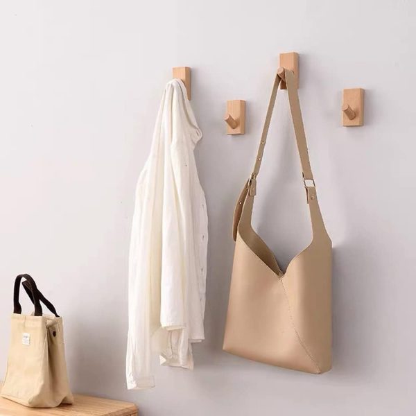 competitive pricing homedo 4pack adhesive wall hooks hat rack, wooden coat hooks wall mounted, decorative hooks single organizer hat hanger towel rack, heavy duty hooks (rectangle-beech,4p) one-stop wholesale