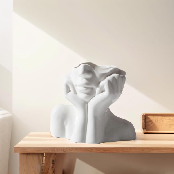 oem/odm services face vase,flower vase desk decor,ceramic body vase female form ideal shelf decor,modern farmhouse table decor,small cute vase bookshelf decor half face vase 5.5'' l x 4.8'' h affordable bulk deals