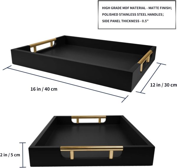 wholesale direct wooden decorative coffee table tray, 16" serving tray with handles, matte finish decorative tray, ottoman tray for living room, perfume, vanity dresser organizer (carbon black) bulk purchase at factory prices