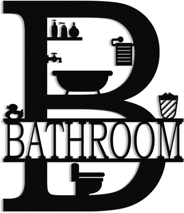 factory direct xort metal bathroom wall decor, farmhouse metal bathroom wall art, funny bathroom sign for modern home hanging decorations. (black - 12 x 14 inch) volume discount