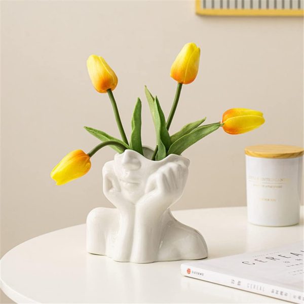 oem/odm services white ceramic face vase, female form head half body bust vases boho feminist minimalism decorative modern nordic style flower vase for home living room office book shelf decor (medium) affordable bulk deals