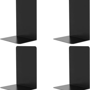 supplier direct vonderso metal bookends black, 2 pairs decorative metal book end supports for shelves gauge metal book divider stopper holders with non-slip anti-scratch rubber pads wholesale prices