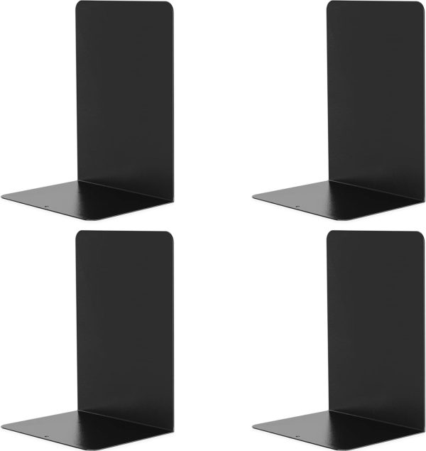 supplier direct vonderso metal bookends black, 2 pairs decorative metal book end supports for shelves gauge metal book divider stopper holders with non-slip anti-scratch rubber pads wholesale prices