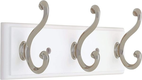 competitive pricing liberty 129854 wall mounted coat rack with 3 decorative hooks, 10-inch, satin nickel and white one-stop wholesale