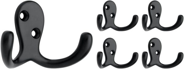 competitive pricing franklin brass (5-pack) double wall hooks 2-prong coat/hat matte black hooks for hanging wall mount hanger clothes, purse, bag, towel organization decorative wall hooks b59104m-fb-c one-stop wholesale