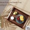 wholesale direct acacia wood serving tray with metal handles, 17x13in food drinks tray for coffee table, breakfast, dinner & bar, rustic decorative storage tray for ottoman, kitchen, bedroom gift packaging bulk purchase at factory prices
