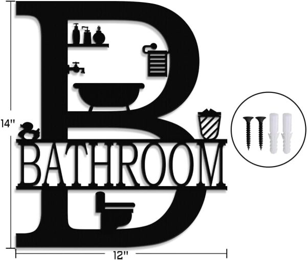 factory direct xort metal bathroom wall decor, farmhouse metal bathroom wall art, funny bathroom sign for modern home hanging decorations. (black - 12 x 14 inch) volume discount