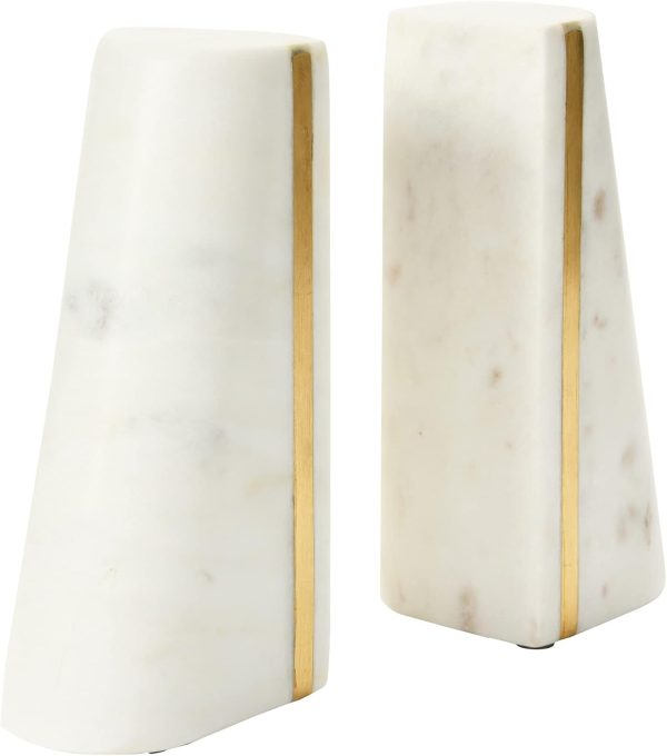 supplier direct main + mesa geometric marble bookends with brass inlay, white wholesale prices