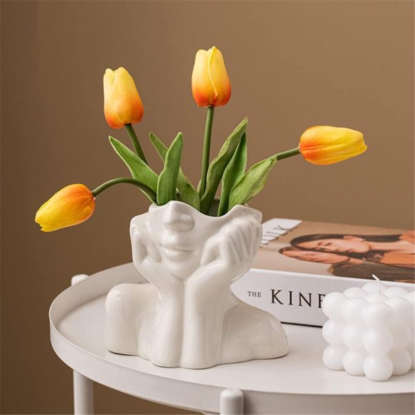 oem/odm services white ceramic face vase, female form head half body bust vases boho feminist minimalism decorative modern nordic style flower vase for home living room office book shelf decor (medium) affordable bulk deals