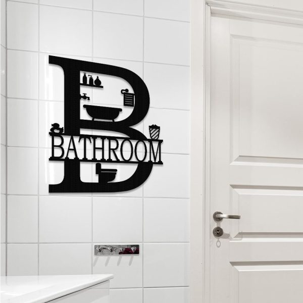 factory direct xort metal bathroom wall decor, farmhouse metal bathroom wall art, funny bathroom sign for modern home hanging decorations. (black - 12 x 14 inch) volume discount