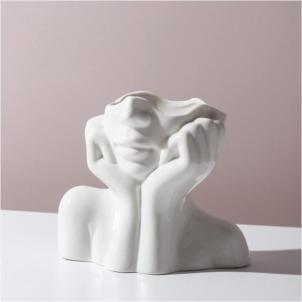 oem/odm services female form ceramic body face art vase ideal for home office bookshelf table shelf décor modern farmhouse 5.52x2.76x4.73inch, small affordable bulk deals