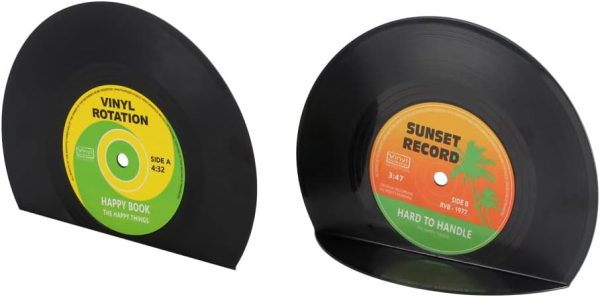 supplier direct vinbee retro vinyl bookends, record bookends for shelves classic cd record shape decorative book ends fun music theme musical bookends 1 pair wholesale prices