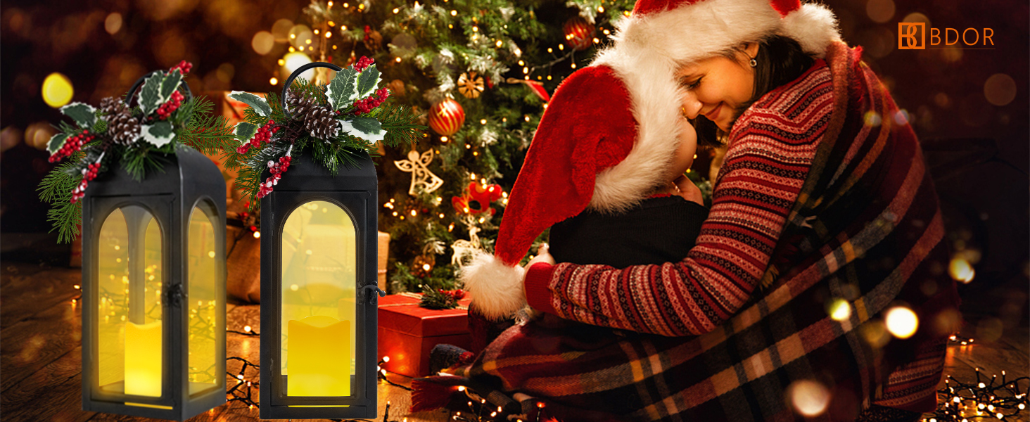 custom wholesale bdor christmas lantern decorative candle lantern 16 inch remote vintage set of 2 christmas decorations with timer led metal hanging lantern for home outdoor porch decor christmas centerpieces tables oem/odm services