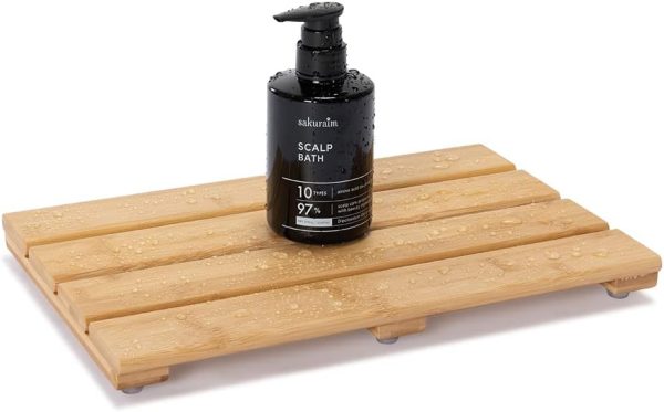 manufacturer direct bamboo wooden mini bath shower mats for small bathroom, small bamboo wood bathroom floor mat, sturdy and easy to clean(15.8 x 10.2 inch) trade price