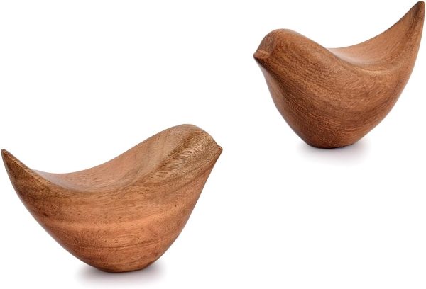 dropship from factory nirman acacia wood bird statues set home décor bird sculpture for living room, bathroom, office modern style birds decorative ornaments (set of 2) (4.5" x 2" x 2.5") mass production supply