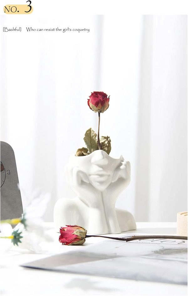 oem/odm services face vase,flower vase desk decor,ceramic body vase female form ideal shelf decor,modern farmhouse table decor,small cute vase bookshelf decor half face vase 5.5'' l x 4.8'' h affordable bulk deals