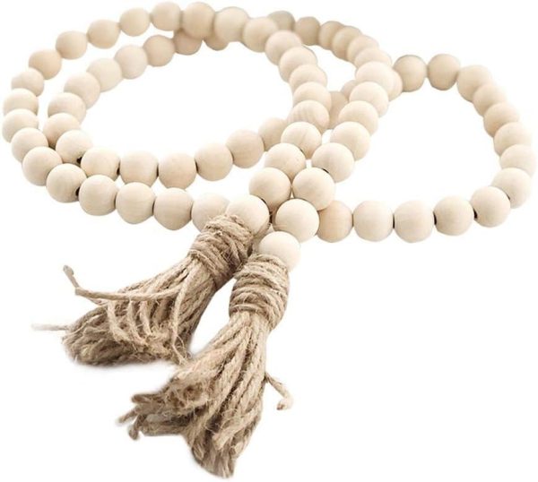 bulk purchase farmhouse beads 58in wood bead garland with tassels rustic country decor prayer boho beads big wall hanging decor trade price