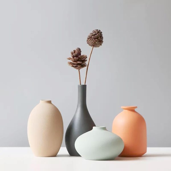 oem/odm services small ceramic vase set of 4 for modern home decor minimalist bohemian,round matte vases for dried flowers&pampas grass ceramic decoration for office,shelf,living room,bedroom,entryway decor affordable bulk deals