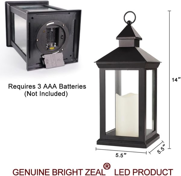 custom wholesale bright zeal 2-pack 14" candle lanterns outdoor waterproof decorative lights with timer remote - decorative indoor led lanterns battery operated black lanterns -cool white vintage lantern outdoor decor oem/odm services