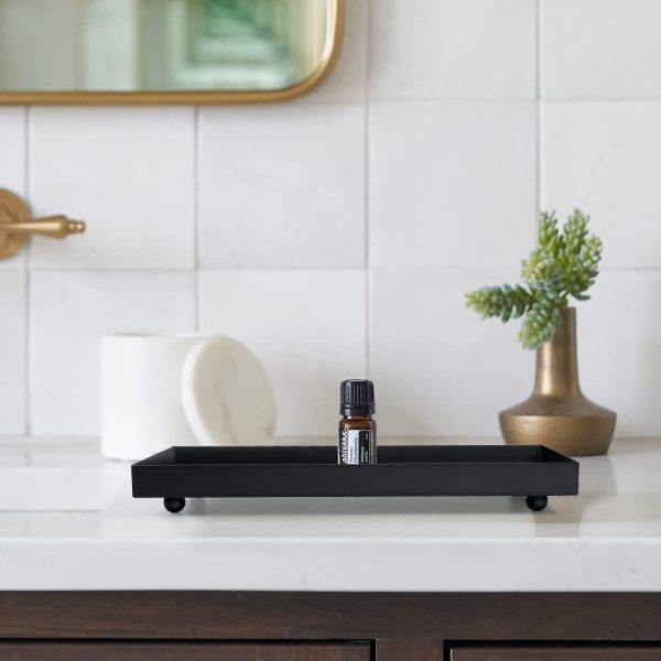 wholesale direct rectangle black matte metal tray, suit for candle holder, vanity decor projects, bathroom toilet tank tray, perfume or jewelry storage, and coffee table centerpiece bulk purchase at factory prices