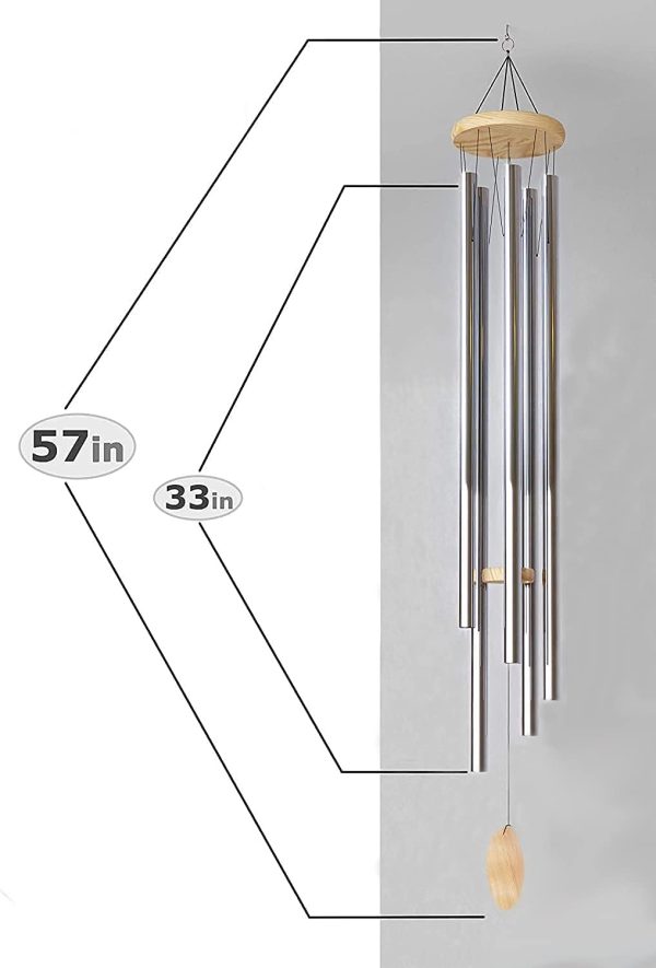 producer to buyer 5' big extra large 57" wind chime deep tone tuned resonant bass sound church windchime outdoor unique memorial sympathy-garden hanging decorations yard bells, silver discounted pricing