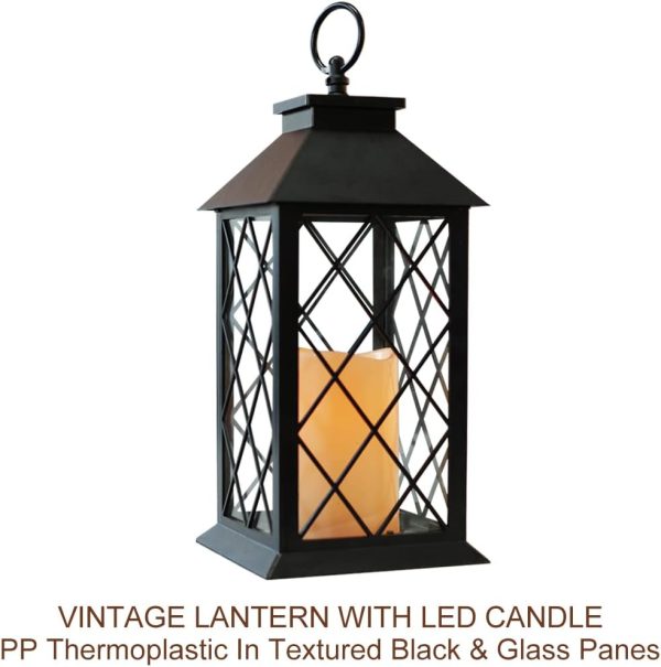 custom wholesale bright zeal 2-pack 13.5" vintage candle lantern with led pillar candle (black, 6hr timer) - ip44 waterproof battery powered candle lantern - outdoor patio hanging lantern decorative tabletop lantern oem/odm services
