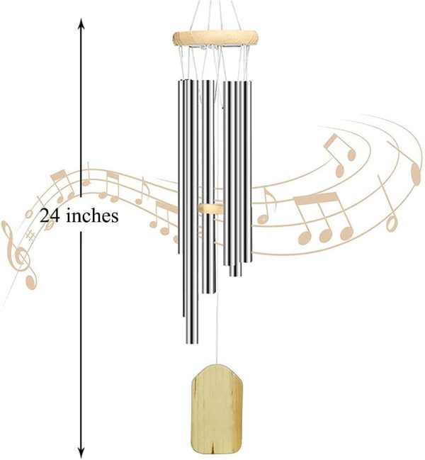 producer to buyer outdoor wind chime, wind chimes bells 6 metal tubes windchime for garden, yard, patio, home decoration and gift, silver color (white wind chimes) discounted pricing