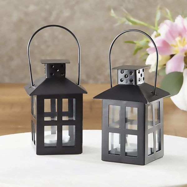 custom wholesale kate aspen decorative lanterns - 12pcs - distressed metal vintage mini wedding lantern, centerpiece for wedding table, accent piece and home decor, wedding favors and baby shower favors (black) oem/odm services